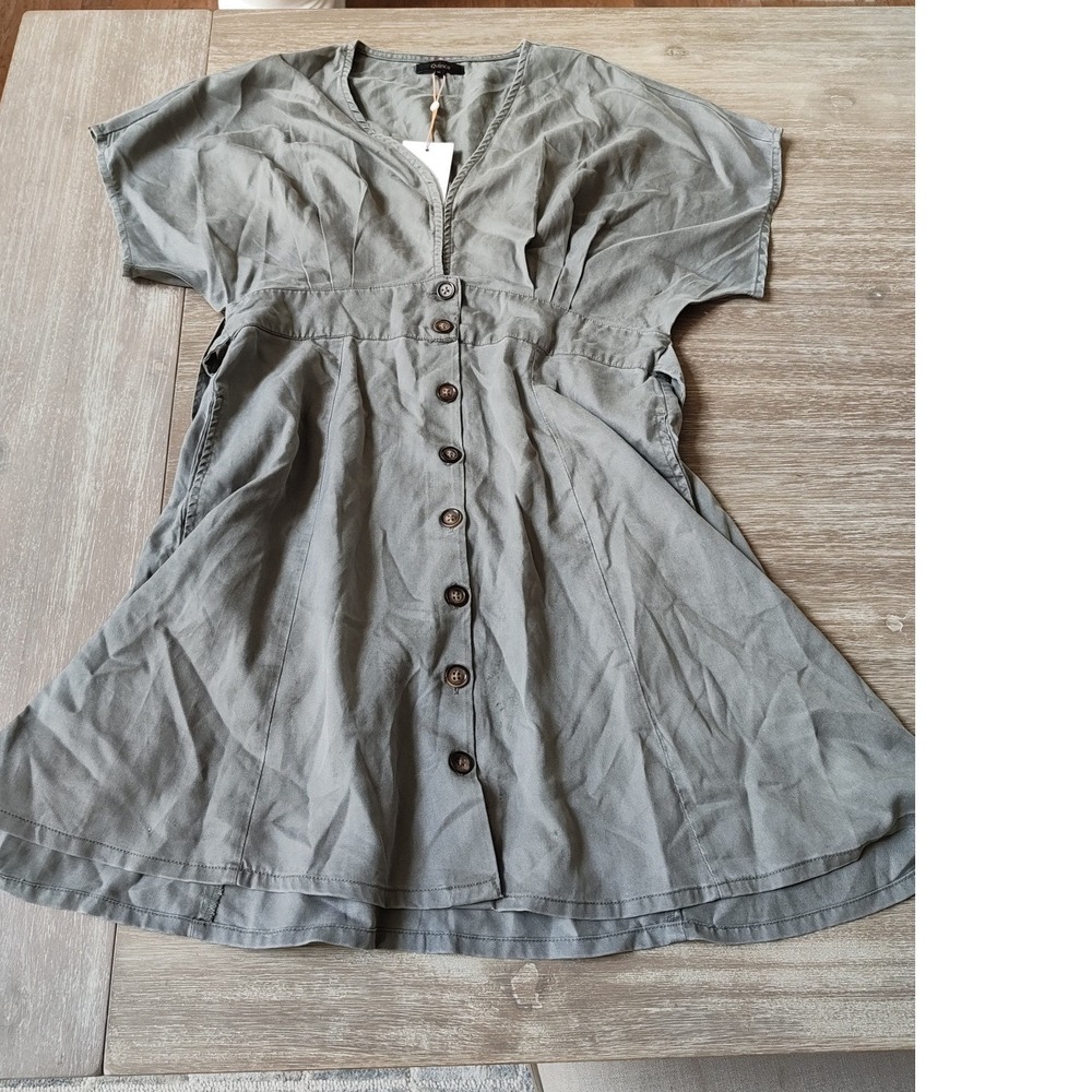 Quince Tencel Short Sleeve Mini Dress Olive Green Size Medium New With Tags - Picture 6 of 10